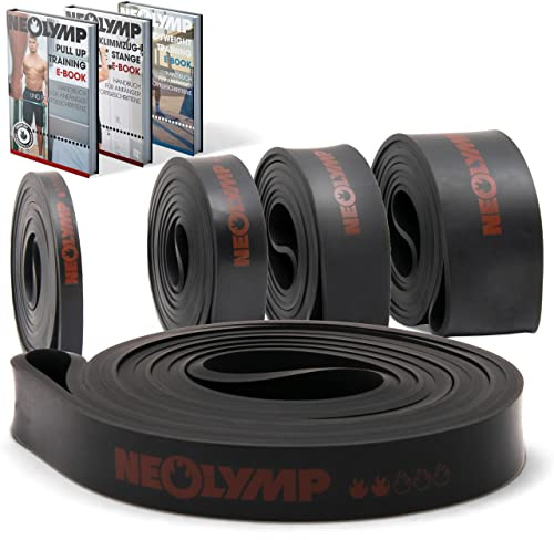 NEOLYMP Resistance Bands aus doppelbeschichtetem Naturlatex mit Fitness E-Book - lange Fitnessbänder für Krafttraining, Widerstandsbänder, Klimmzugbänder (Resistance Band leicht)