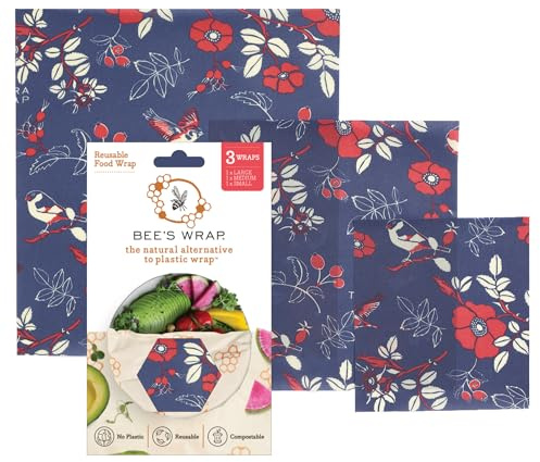 Bee's Wrap Beeswax Wraps for Food - 3 Pack of Assorted Beeswax Wraps - Small, Medium & Large Wrap - Made in USA Reusable Natural Food Wrap - Botanical Print