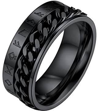 FaithHeart schwarz Viking Retro Rune Fingerring Panzerkette Spinnerring zum drehen Punk Fingerring mit Geschenkebox für Herren Männer Jungen