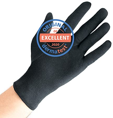 Baumwollhandschuhe aus 100% Baumwolle (Dermatest: Sehr gut), Graue Handschuhe, Weiche Textilhandschuhe für Handmasken, Stoffhandschuhe mit zertifizierter Hautverträglichkeit, 2 Paar