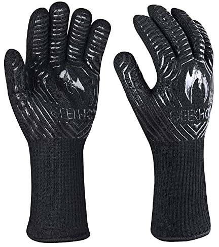 Gants de Barbecue Résistants à la Chaleur : GEEKHOM Gants en Silicone Infrarouge 800°C, Antidérapants, Certifiés EN410, Professionnels pour Cuisson, Grillade, Four et Cheminée