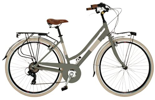 Airbici 605AL Bicicletta da Passeggio Donna 26 Grigia | Bici Vintage Retro con 6 Velocità, Telaio in Alluminio, Parafanghi, Luci LED e Portapacchi | Bici da Città per Donna