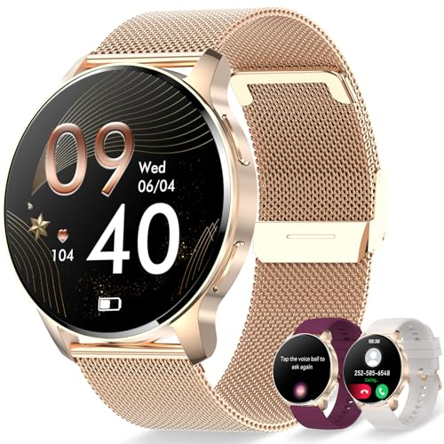 Montre Connectée Femme Appel Bluetooth et Assistant AI Notification Intelligente Smartwatch Fréquence Cardiaque Sommeil Étanche Tracker d'activité Podomètre 3 Bracelets Montre Sport pour Android iOS