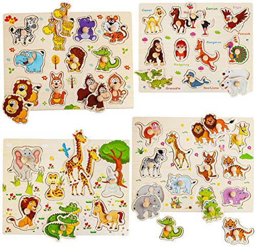 alles-meine.de GmbH 2 Bretter - Steckpuzzle mit Griff - Motivwahl - Bauernhof Tiere & Zootiere - aus Holz - großes Holzpuzzle/Einlegepuzzle - Legespiel - Rahmenpuzzle/Kinderp..