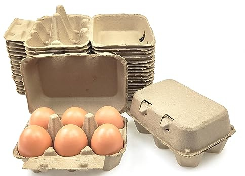 Azatemgo 40 Pack Pulp Fiber Egg Cartons - 6 Count Tray, Solid Reusable Containers Half Dozen Egg Cartons