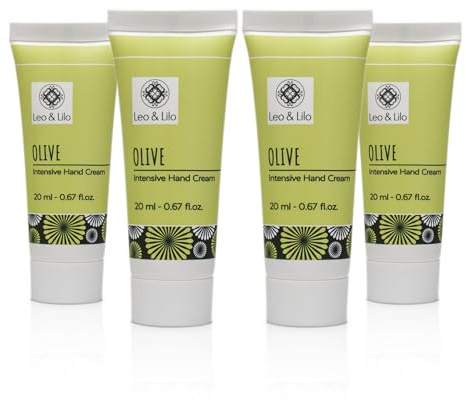 Leo & Lilo 4er-Set Handcreme Olive 20 ml - Intensive Pflege für trockene Hände - Mit pflanzlichen Bio-Ölen und Olivenblattextrakt