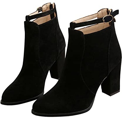 Yunyahe Women's Winter Boots Side Chunky Plus Ankle Size Leather Mid-Calf Zipper Fashion Boots with Heel, T13 Black, 6 UK