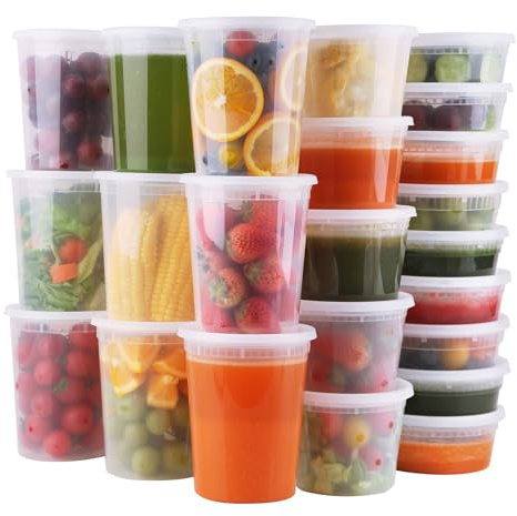 WGCC Deli Containers with Lids 48 Sets- Disposable Soup Containers 8oz, 16oz, 32oz - Plastic Containers with Lids, Food Container Leakproof, BPA Free/Microwave/Freezer/Dishwasher Safe