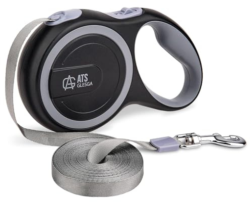 Premium Tangle-Free Anti-Slip Retractable Dog Lead for Up to 20 kg Dogs | 5M Strong Nylon Tape | One-Press Braking System (Medium, Black/Grey).