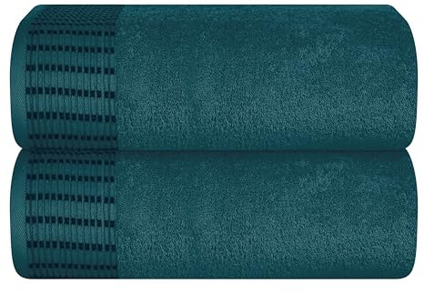 MALLONI HOME Baumwolle 2er-Pack übergroße Badetücher 100 x 150 cm, große Badetücher, Ultra saugfähig, kompakt, schnell trocknendes und leichtes Handtuch - Blaugrün