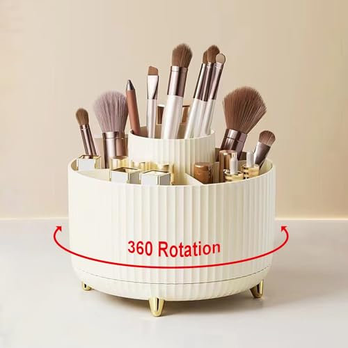 CCR 360°Drehbarer Make Up Organizer,Kreativer Schreibtisch Organizer Mit 5 FäChern,Organizer Stiftehalter Für Schule Schreibtisch Bleistift und Andere Schreibwaren Lagerung (Beige)