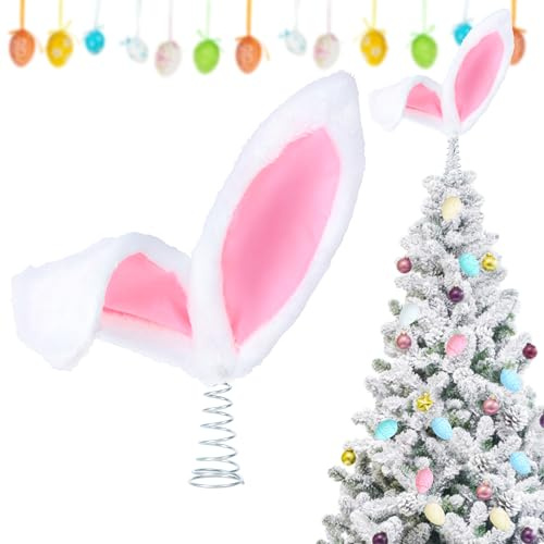Easter Tree Topper Bunny Ears Christmas Tree Top Decoration Spring Plush Metal Rabbit Ornament for Cute Spring Easter Trees Holiday Home Decoration Party Supplies