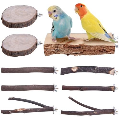 WANDGU Barra in Legno Naturale per Uccelli - Altalena e Accessori per Gabbie Pappagalli