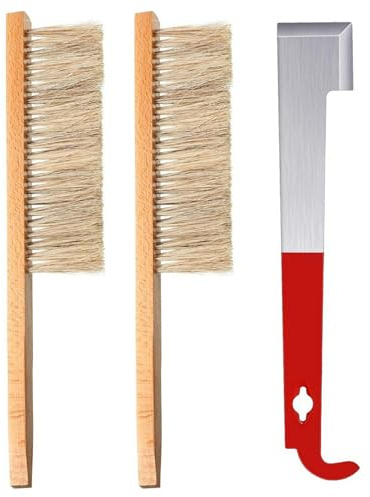 ERMWALR 2 Bienenbürsten + 1 J-Haken-Bienenstock-Schaber Imker-Bienenstockwerkzeug Imker-Schaber Imkereibedarf Bienenbesen Bienenbürste mit Holzgriff Imkereiausrüstung Imkerbürste und Imker-Schaber