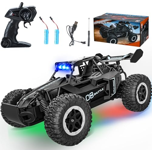 SZJJX Remote Control Car for Kids 3 4 5 6 7+, 20 KM/H High-Speed RC Cars with LED Lights, 2.4GHz 2WD Monster Truck Toys, Rechargeable RC Car, Toy Cars for Girls Boys, Christmas & Birthday Gifts–Black