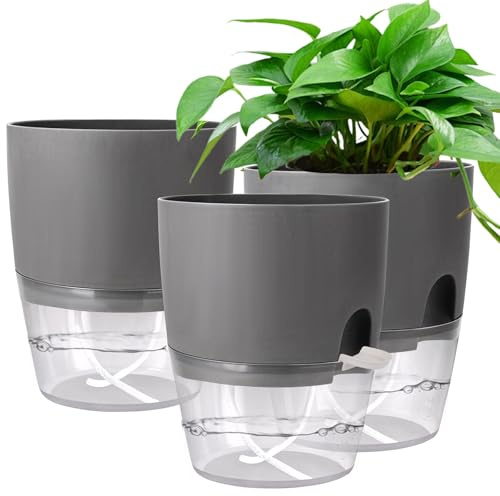 3 Vasi per Erbe Aromatiche da Cucina, 15 cm Vaso con Autoriego e Stoccaggio Dell'acqua per Erbe da Cucina, Interno ed Esterni