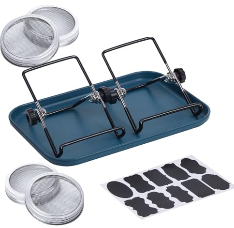 Genérico Kit De Tarro De Germinación: Juego De Germinación De Tarro De Masón, Soporte Y Bandeja De Acero Inoxidable | Cultivo De Plántulas De Ancha para Principiantes, De Cultivo Microverde,