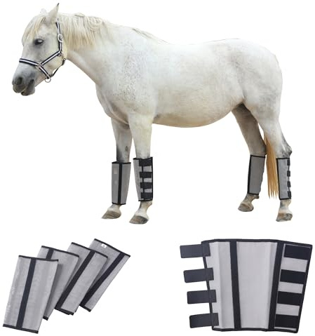 Gallopoff Lot de 4 Guêtres Anti-Mouches Chevaux, Coupe Ample, Gris M