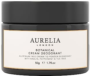 Botantical Natural Cream Deodorant | Aluminum Free Anti-Perspirant Alternative with Arrowroot and Kaolin Clay | Kaolin, Peppermint & Tea Tree | Women and Men | Aurelia London 50g