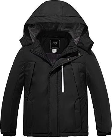 ZSHOW Boys' Snow Jacket Windproof Hooded Winter Coat Waterproof Snowboard Ski Jacket(Black,10-12)