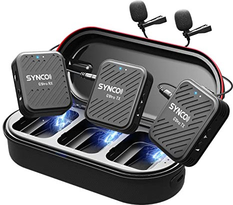SYNCO Lavalier Mikrofon Wireless G1(A2) Pro, Ansteckmikrofon Dual Pack mit Ladegehäuse Rauschunterdrückung 492FT 8H für Online-Klassen/Interview/Vlog/YouTube/Tiktok für Kamera/Smartphone/Tablet.