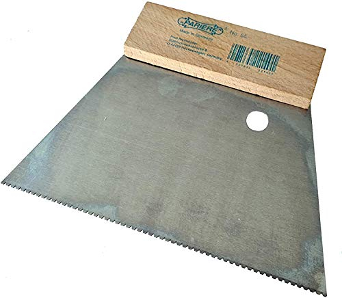 Zahnspachtel für Kleber Wand und Boden Werkzeugstahl mit Buchenholzgriff gezahnt (180 mm Zahnung A2 1,2 x 1,8 mm)