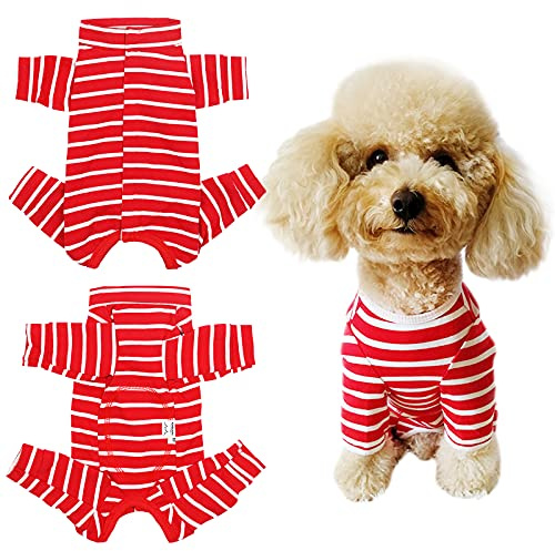 Dog’s Recovery Suit Post Surgery Shirt for Puppy, Full Coverage Dog's Bodysuit Wound Protective Surgical Clothes for Small and Medium Pets (red White Stripe-s)