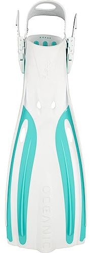 OCEANIC Viper 2 Fins, Open Heel | Suitable for All Scuba Diving & Snorkeling Skill Levels | Lightweight & Comfortable | Easy to get on and Keep on | Fits Wide Range of Boot Styles | White/Aqua REG