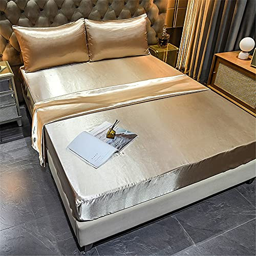Chickw1 Satin Seide Spannbetttuch, Einfarbig Spannbetttuch Boxspringbett, 100% Polyester Weiche Spannbettlaken Matratzenschoner für Bettw Sche, Steghöhe bis 36-40cm (Golden,99x190x36cm)
