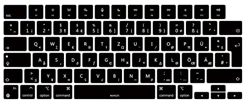 MiNGFi Silikon Deutsche QWERTZ Tastaturschutz für MacBook Pro/Max 14&16 M1-M4(A3185 A2485 A2780 A2991 A3403 A3186) Air 13,6&15,3 M2-M4(A3113 A3240 A2941 A3114 A3241) EU/ISO Tastaturlayout-Schwarz