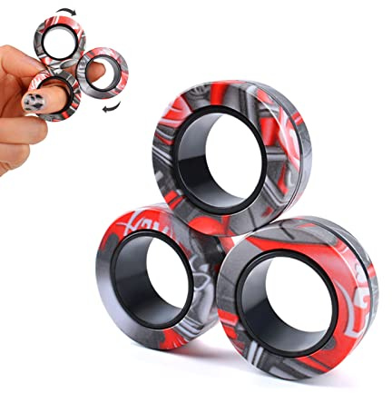 Cevioce 3Pcs Magnetic Rings Fidget Toy Set, ADHD Anxiety Magnetic Fidget Toys Adults Fidget Spinner Rings for Relief, Easter Gifts for Kids 8+ Year Old Easter Basket Stuffers for Teens Boys Girls B