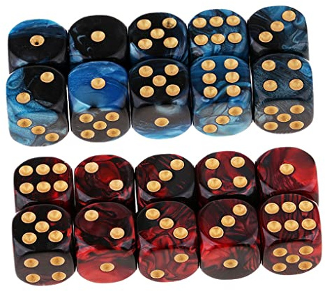 Yiotfandoll 20PCS Polyhedral Dice D6 Dice 16mm Acrylic 6 Sided Dice Game Dice for RPG MTG DND Dice Table Games (Blue Black and Red Black)
