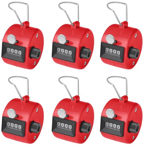 TopTie 12 contadores de mano de mano, contador de mano mecánico de 4 dígitos, contador de números de vuelta rojo para peces de golf