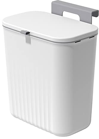 BNCXDC Kitchen Bin with Cover - Hanging Trash Can, Wall-Mounted Rubbish Bin for Home/Kitchen/Cabinet/Bathroom/Office - 9.5L White Under-Counter Bin