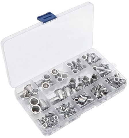 JOELEW Nietmuttern 165 Stück M3 M4 M5 M6 M8 M10 Mix Size Nietmuttern Set Aluminium Flachkopf Nietmuttern Einsatznieten Mit Kunststoffbox Hardware Teile Einpressmuttern