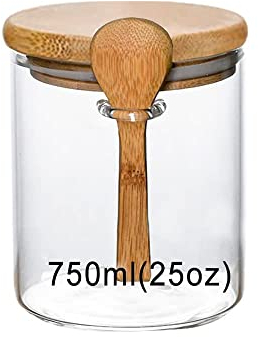 Yalucky Bocaux en Verre Bocal en Verre avec Couvercle Hermétique et Cuillère,Pot en Verre,Overnight Oats Jar,Bocaux Rangement Cuisine Décoratifs Pour Café/Thé/Sucre/Épices,Conteneurs de Sel de Bai