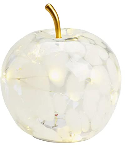 G. Wurm Dekoleuchte Apfel (S) Glas, Weiss gepunktet, Apfel Lampe mit LED Lichterkette, Dekolampe, Tischleuchte, Apfellampe