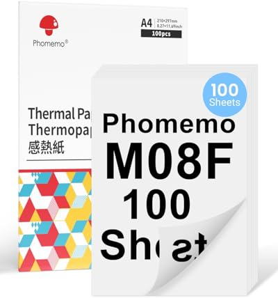 Phomemo M08F A4 Duplex termopapper kompatibelt med Phomemo M08F M08D M832 M832D M833 M834 Q302 och andra A4-termoskrivare, 210 x 297 mm M08F skrivarpapper, 100 ark