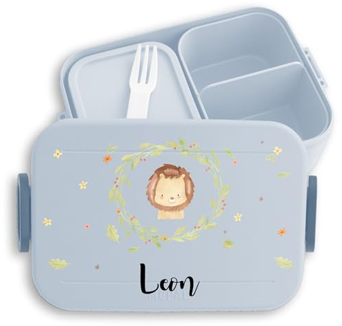 Kinder Bento Box Midi für Mepal Bentobox - Löwen - Lunchbox süßer Löwe Brotbox Lion Vesperdose Leo I König der Tiere - 900 ml - Hellblau - brotdose junge brotzeitbox mädchen kita tier