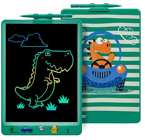 DYNASONIC DYNA-PM Pizarra Escritura LCD Color de 10 Pulgadas para niños. Pizarra magnética para Dibujar. Juguete Educativo. Regalo para niño. Pizarra Infantil (Dinosaurio)
