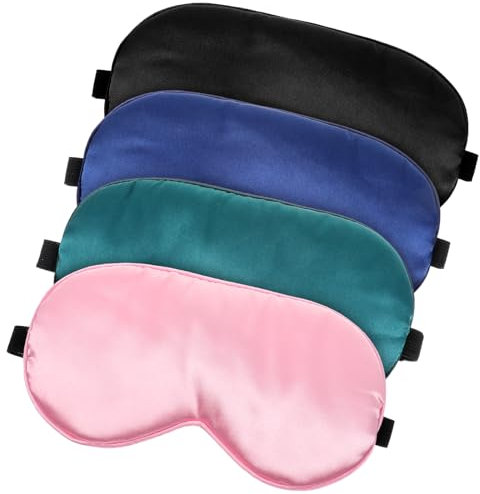 4 Stück Schlafaugenmaske für Männer Frauen Seiden Schlafmaske Verstellbare Augenmaske Mit Gummiband Lichtblockierend Schlafaugenmaske Weich Atmungsaktiv Schlafmaske für Yoga Reisen Nickerchen