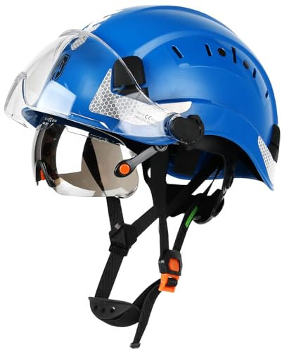 GREEN DEVIL Casco protettivo industriale certificato EN397 & EN166 con visiera colorata + trasparente, casco di sicurezza con doppia visiera per costruzione, artigianato e industriale, casco di