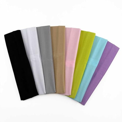 Breites Haarband Damen,8 Stück Sport Stirnband Herren,Mehrfarbig Stirnbänder Elastisches,Weiches Tuch Kopfband Schweiß Haarbänder Sportstirnband rutschfeste für Yoga Laufen Exercise 19,5 x 5cm