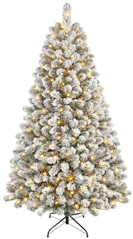 SHareconn Árbol de Navidad Artificial 2.1m con Nieve y Luces LED | 320 Leds Blanco Cálido, 8 Modos, Plegable e Ignífugo
