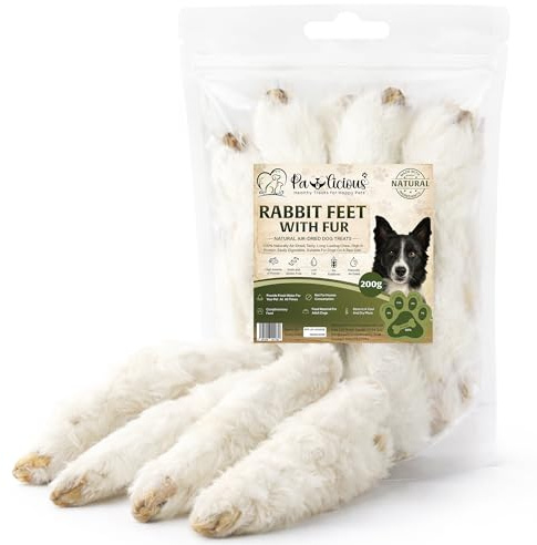 PAWLICIOUS 200g Rabbit Feet with Fur for Dog, 100% Natural Air-Dried Treat Chew for Dog, Grain & Gluten Free Pet Treats for Puppy, Adult & Seniors, Healthy & Hypoallergenic Dogs Snacks Food