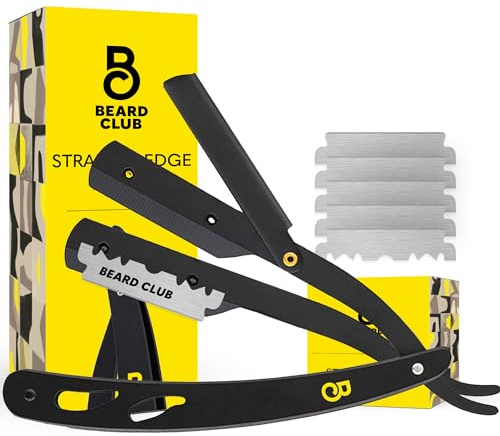 The Beard Club Straight Razor for Men - Navajas Para Barbero - Barber Straight Edge Razor Kit - Single Derby Blade Cutthroat With 5 Replaceable Stainless Steel Blades - Black