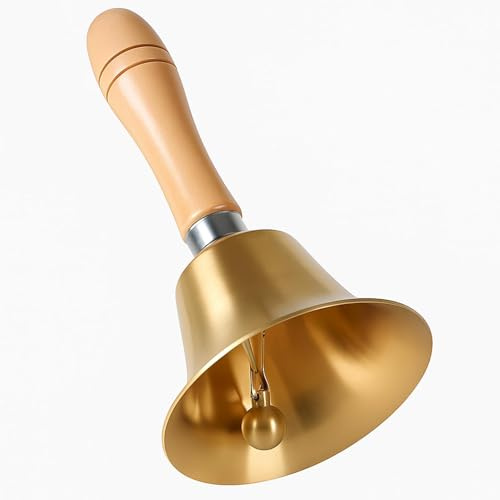 Cloche en Laiton Super Bruyante avec Manche en Bois Cloche à Main d'appel Massif pour Personnes âgées à La Maison Mariage Entraînement Animal Hôtel Restaurant école Bureau Dîner Cadeaux de Noël