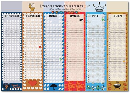 Calendario perpetuo humorístico | Los reyes piensan en el trono | Calendario sin años para cumpleaños y fechas importantes | A doble cara, colorido, para colgar en el inodoro | Regalo divertido y