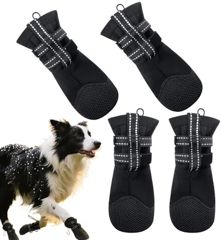 Zapatos De Perro Para Pavimento Caliente | Almohadillas Impermeables 4 Piezas - Protección Anti-Lamidos Zapato Antideslizante Para Mascotas - Para Senderismo, Caminatas, Aire Libre, Verano, Día Lluvio