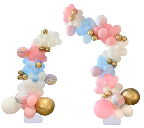 Balloon Arch Kit – 4.92/8.2ft Half Balloon Stand with Stable Base & Water Bags, DIY Bendable Balloon Holder Set for Weddings/Birthdays/Parties (Golden/White)